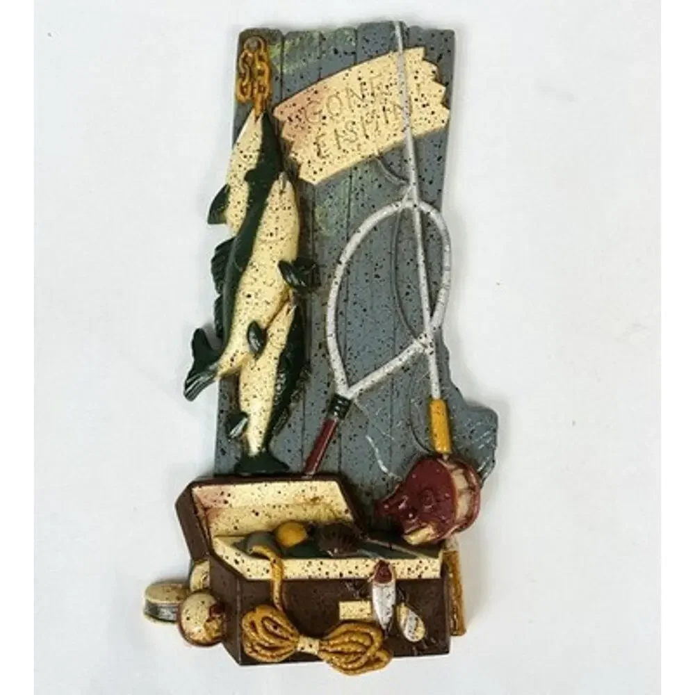 Vintage 1990s Fishing Wall Hangings Plaques Wall Pocket Home Interiors